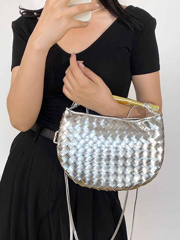 Woven Shiny Geometric Handbags Crossbody Bags SILVER-One_size