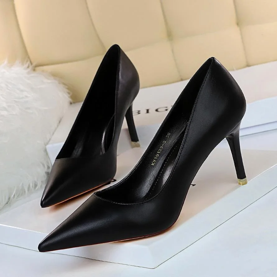 Fashion simple stiletto high-heeled shallow pointy shoes