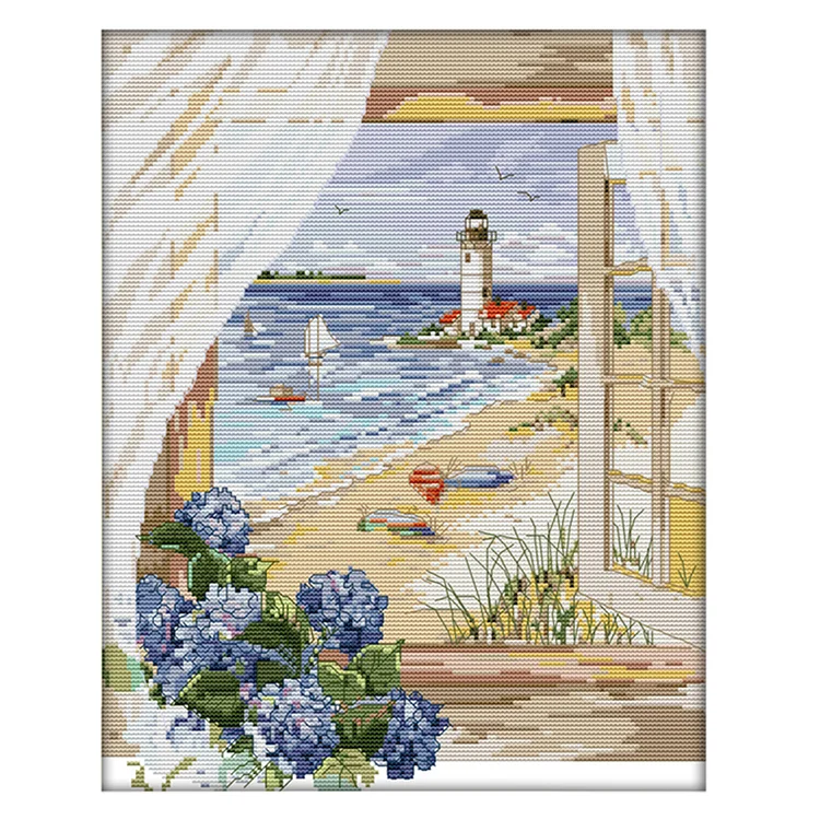 Sea View - 14CT Joy Sunday Stamped Cross Stitch(40*33cm)