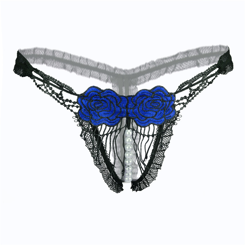 Lovingerie - Sexy Open Crotch Mesh Flower Embroidery Thong