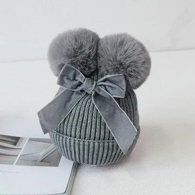 Baby Stuff Double Pompom Hat Winter Knitted Kids Baby Girl Hat Warm Thicker Children Infant Beanie Cap Bonnet Casquette Enfant