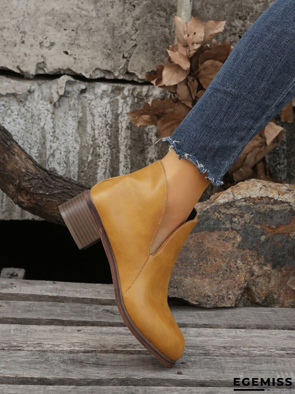 Retro Distressed Polished Color Zipper Thick Heel Pointed Ankle Boots | EGEMISS