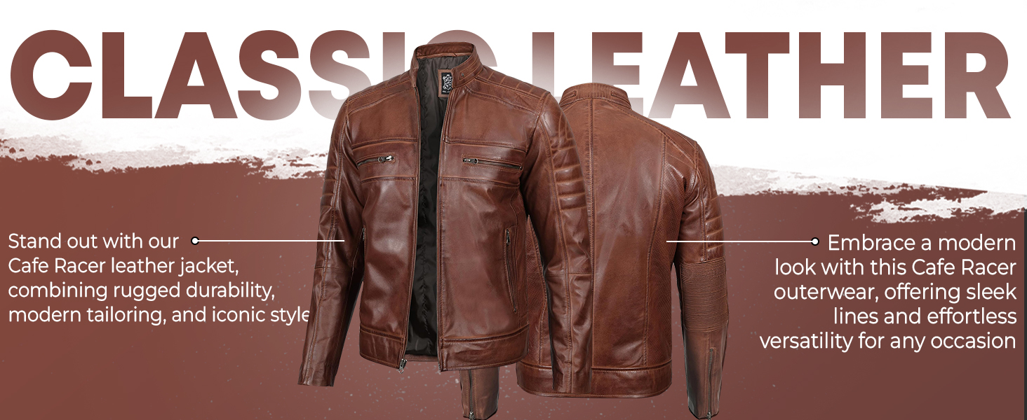 leather jacket brown cafe racer men slim coat biker real lambskin motorcycle moto outerwear