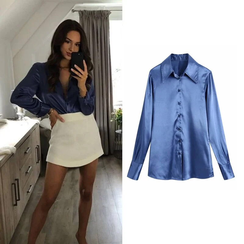 Snican Solid Faux Silk Satin Basic Work Suit Shirts Elegant Fashion Office Ladies Blouse Spring Vintage Blusas De Mujer Za 2021