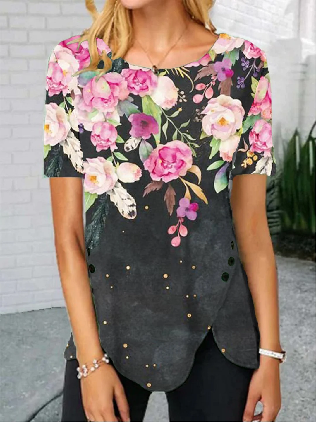 Casual Floral Short Sleeve Shirts & Tops