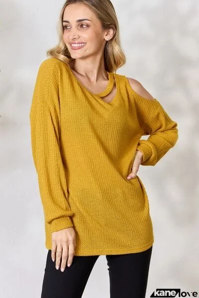 BiBi Cutout Long Sleeve Waffle Knit Top