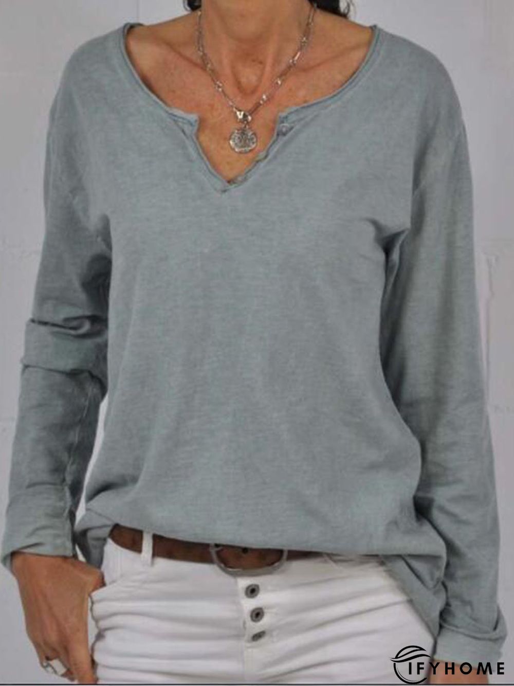 Casual Cotton-Blend Solid Top | IFYHOME