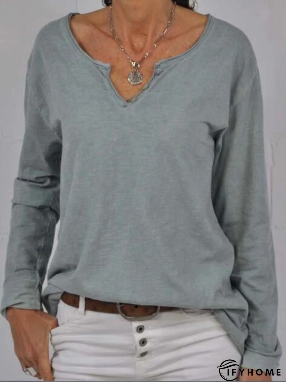 Casual Cotton-Blend Solid Top | IFYHOME