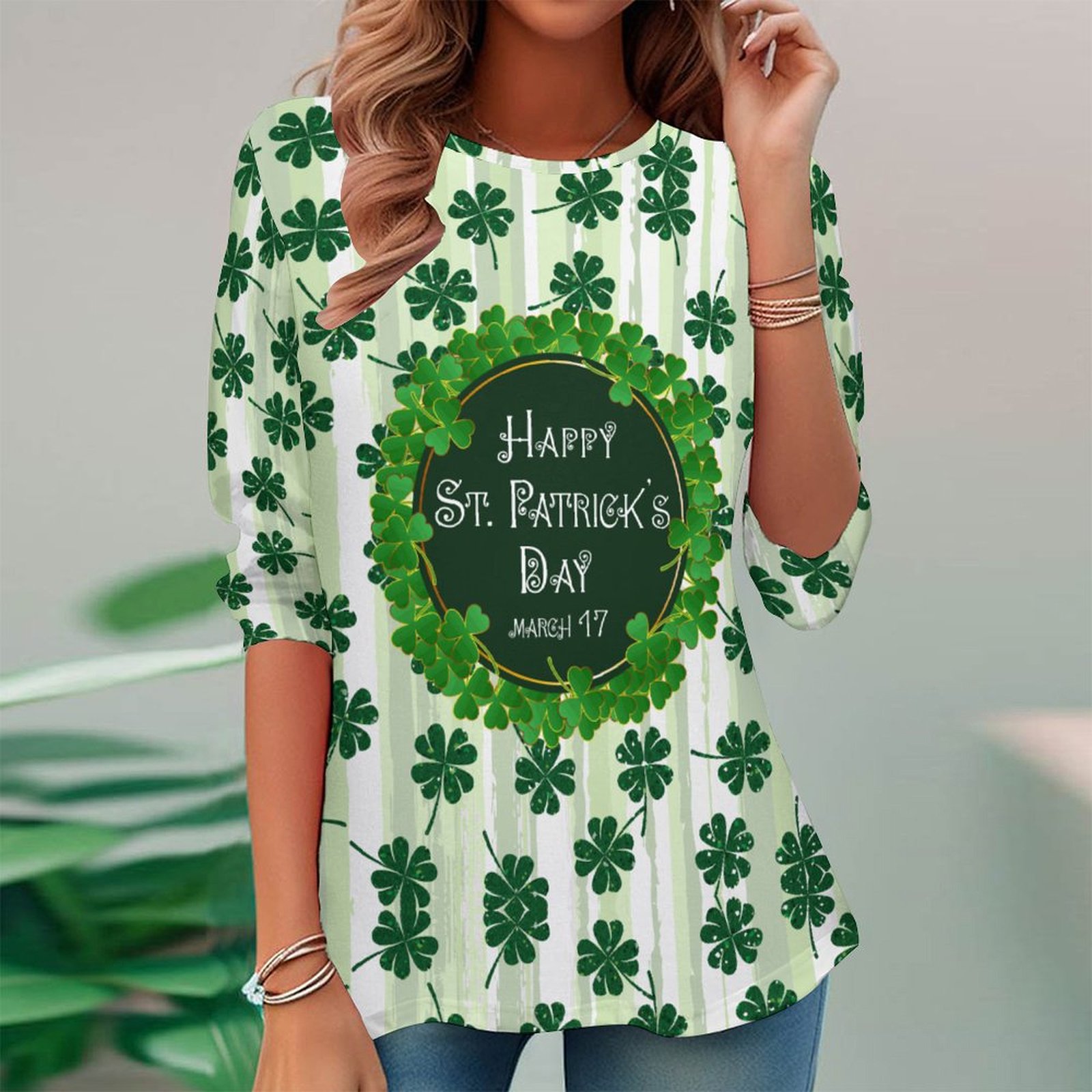 Women Long Sleeve V-neck Graphic Floral Printed Top