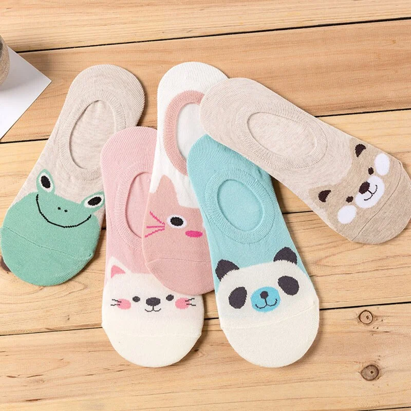 1 Pair Ankle Socks Women Cotton No Show Non-slip Short Boat Invisible Soft Heart Autumn Kawaii Indoor Sock Slippers