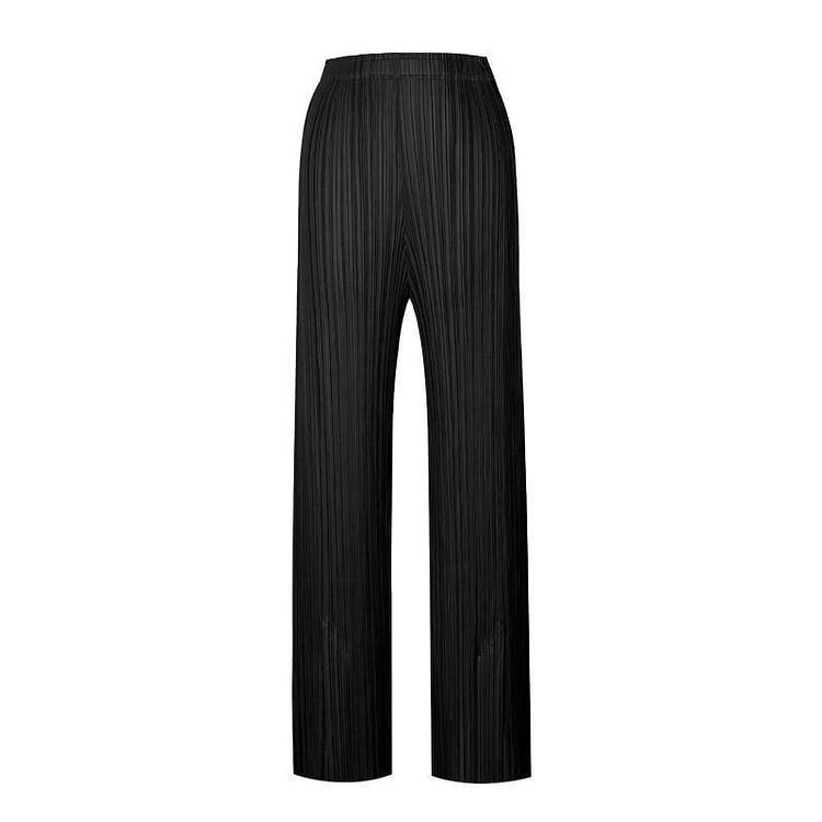 summer autumn casual split aesthetic black pants women's simple loose stretch pleated trousers straight trousers