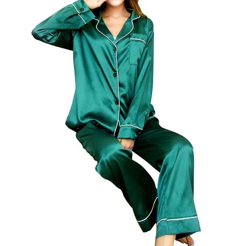 Long Sleeve Silk Pajamas Spring Women Summer Pajama Sets Silk Pijama Sleepwear Pyjamas Plus Size 4XL 5XL Nightwear Set