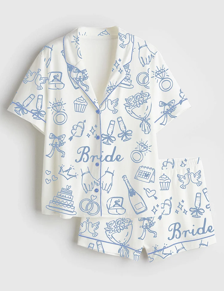 Women&rsquo;s Bride Bridesmaid Bridal Party Wedding Day Short Sleeve Satin Pajama Set