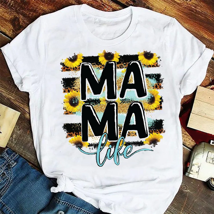 T-Shirts Women Leopard Letter Trend Mama Mom Mother Fashion Clothes Stylish T Tshirt Top Lady Print Girl Tee T-Shirt