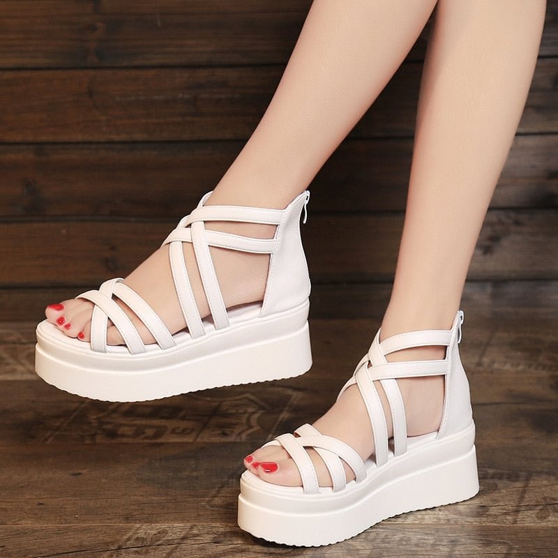  2022 Sandals Women's Summer Women's Slope Heel Thick Bottom Open Toe New ZIPPER HIGH HEEL SANDALS