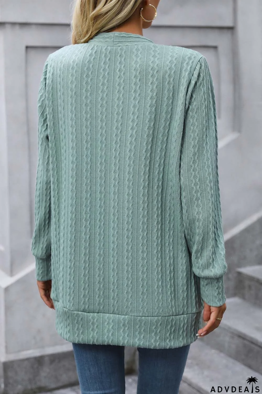 Cable-Knit Long Sleeve Cardigan with Pocket