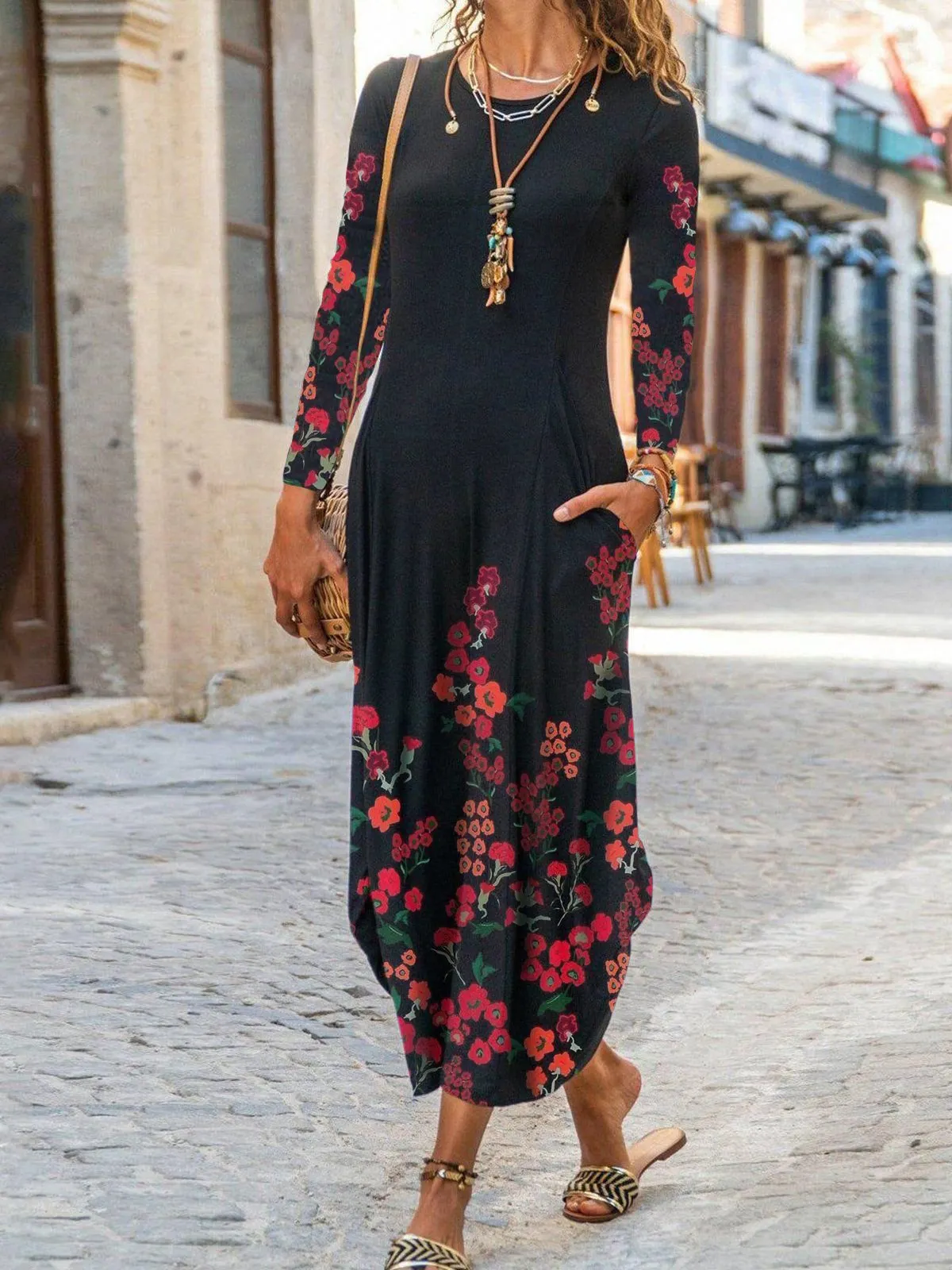Loosen Pastoral Crew Neck Dresses