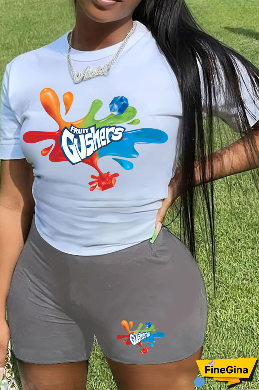 White Blue Casual Daily Print Patchwork Letter O Neck Plus Size Two Pieces