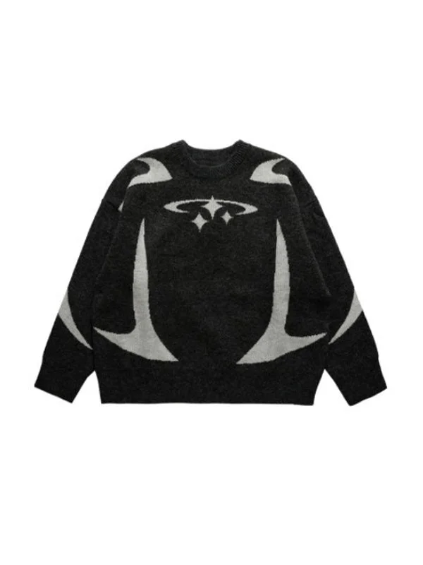 Brownm fitting sweater with star jacquard design