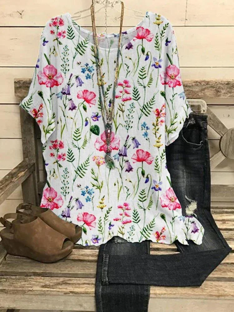 Women's Floral Art Casual Short Sleeve T-Shirt