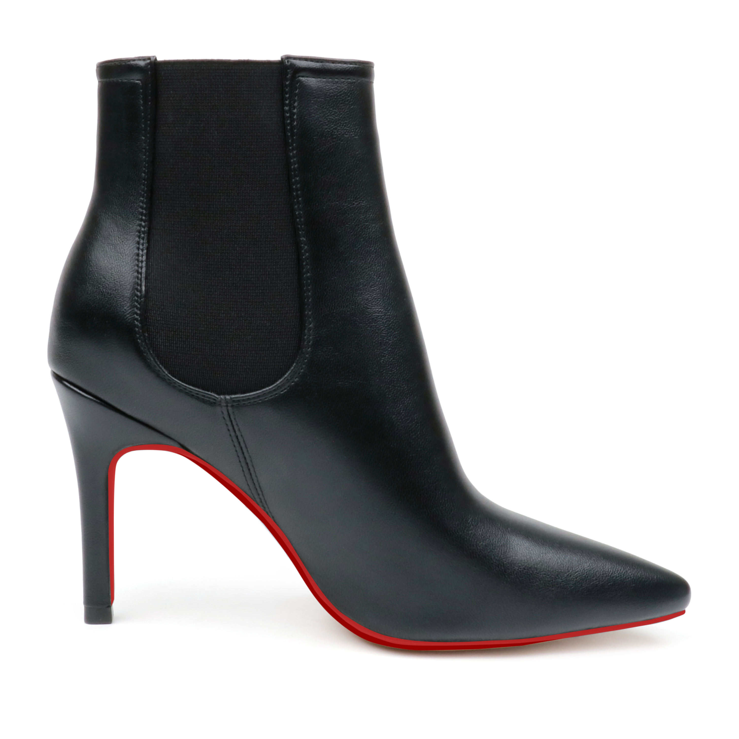 90mm Women's Stiletto Middle Heel Pointed Toe Red Bottom Ankle Boots Matte Shoes-MERUMOTE