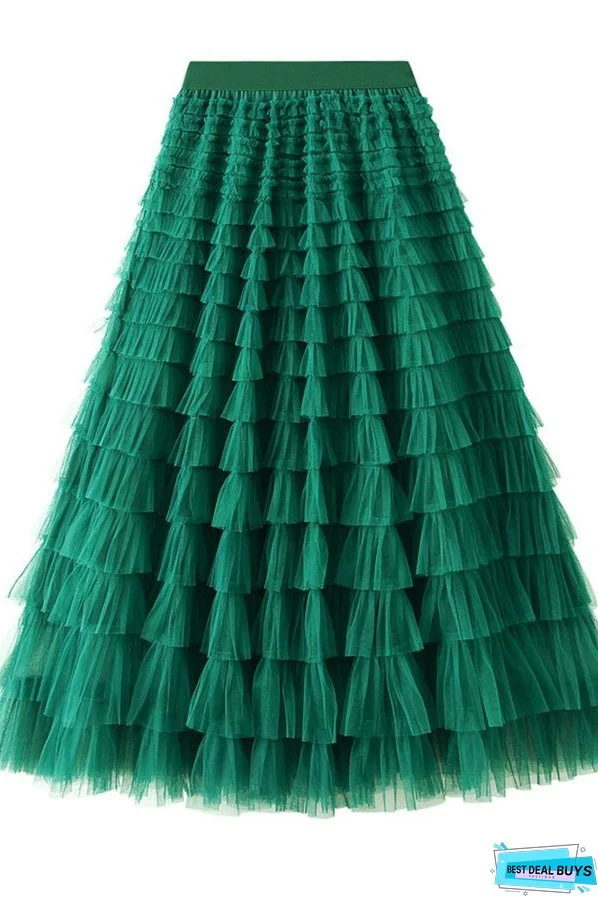 Be Your Own City Queen Tiered Elastic Waist Tulle Maxi Skirt