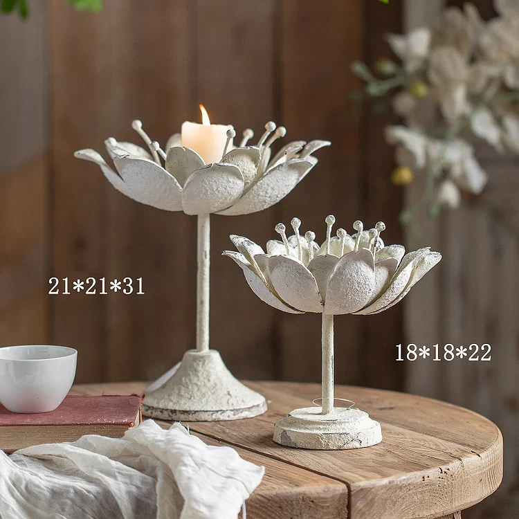 Olivenorma Carved Lotus Shaped Iron Candle Holder