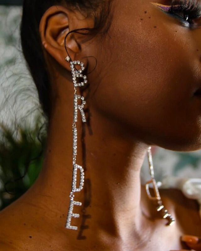 Rhinestones Geometric Letters Long Earrings