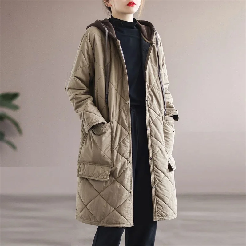 Rambleways costumes for women Korean Winter Thick Long Parkas Chaquetas Casual Cotton Padded Singler Breasted Parcas Coats Baggy Ultralight Snow Wear