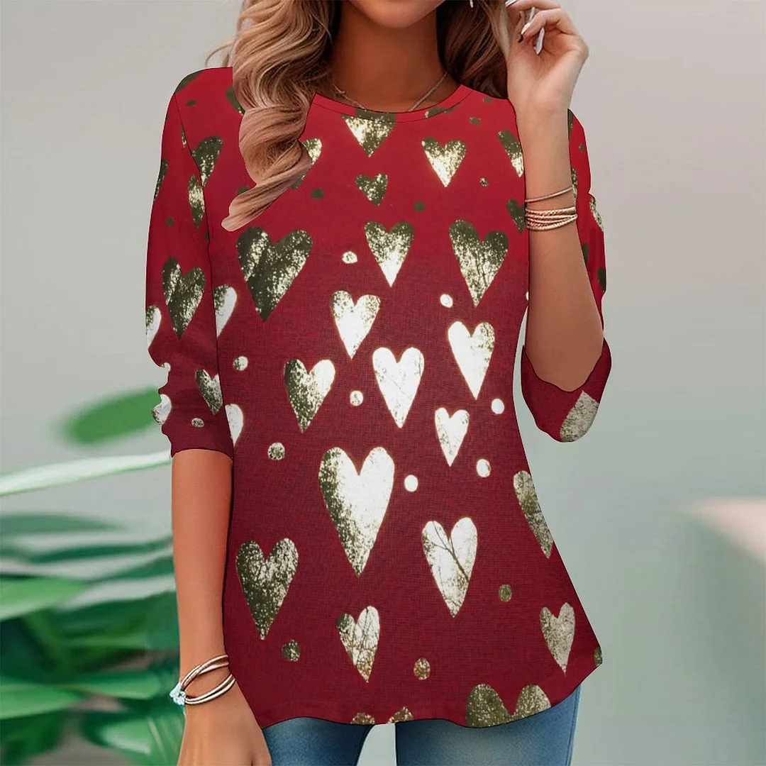 Vintage Printed Long Sleeve Plus Size Tunic for  Women and Men Unisex Pattern Heart,Love,Valentine's Day