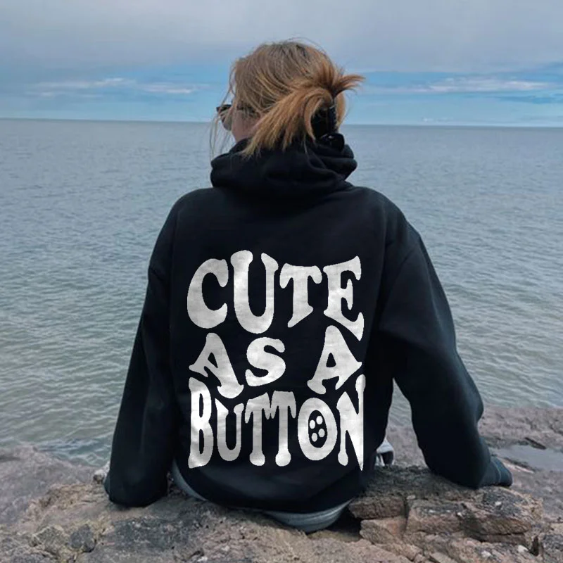 Cute As A Button Print Hoodie
