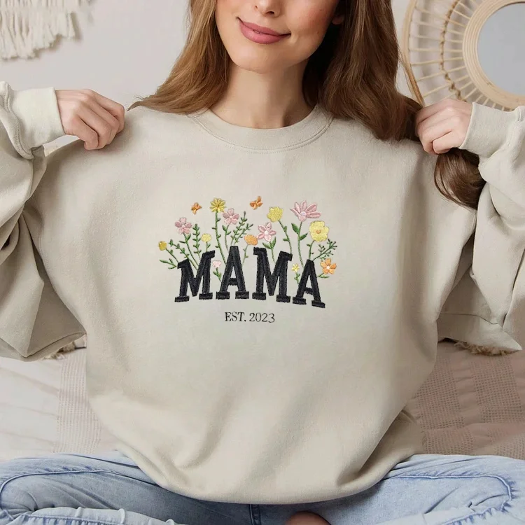 Custom Mama Embroidered Floral Sweatshirt,Mother's Day Gift