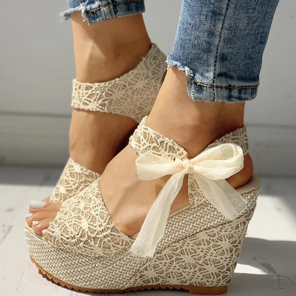 hot lace  Women Wedges heeled women Shoes  Summer Sandals Party Platform High Heels Shoes Woman