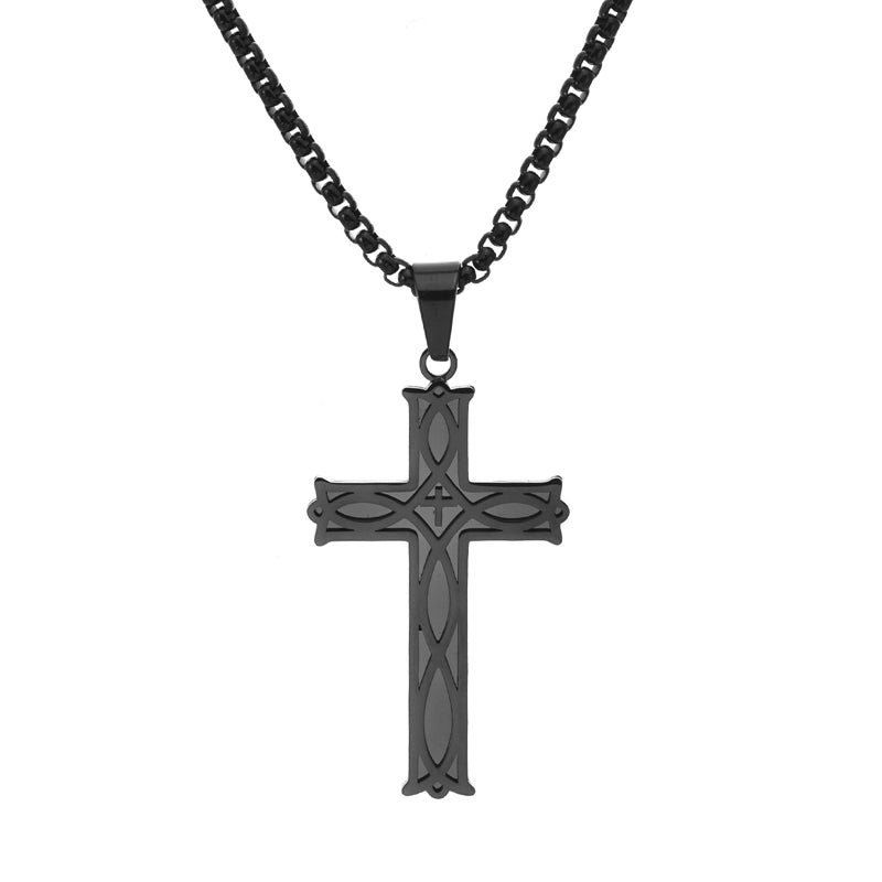 Rock Ethnic Style Minimalist Cross 304 Stainless Steel Polishing 18K Gold Plated Men’s Pendant Necklace