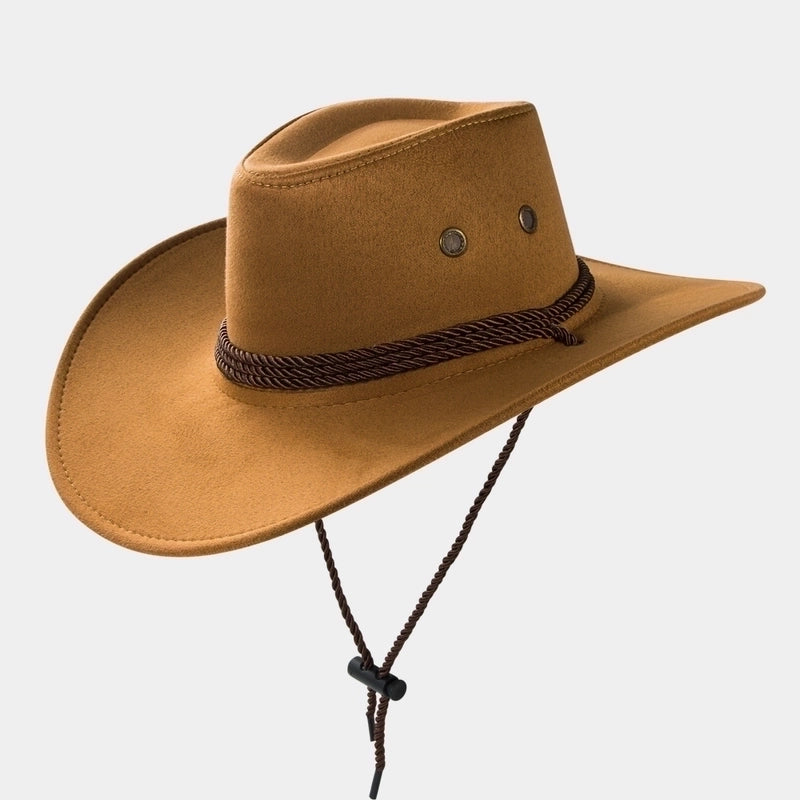 Cowboy Fedora Hat Big Brim Cowboy Hat Suede Outdoor Sun Hat Men’s Riding Hat