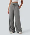 2026🔥 Halara Ribbed SoCinched High Waisted Tummy Control Drawstring Wide Leg Color Block Casual Trousers with Pockets