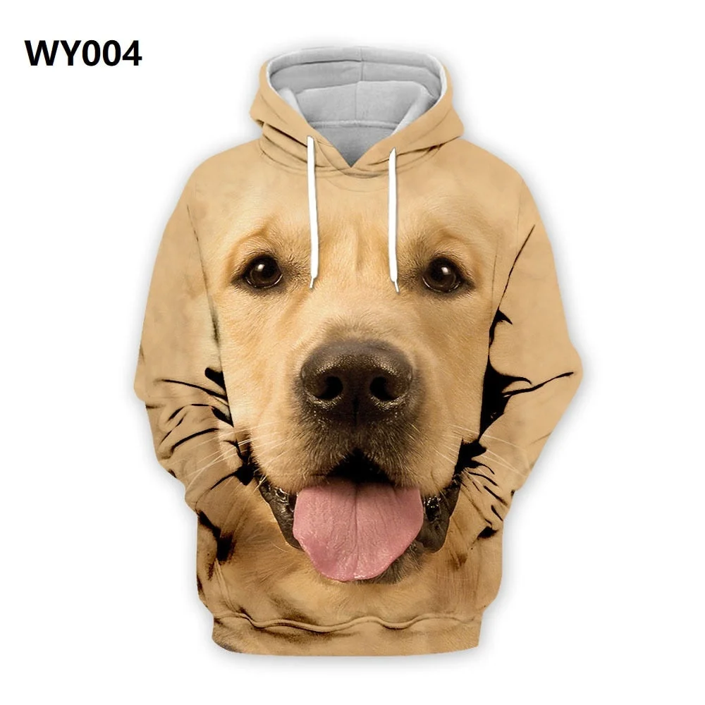 Spring Autumn Mens Hoodies with Cap 3D Digital Dog Pet Print Long Full Sleeves Casual Hip Hop Counple Women Clothes Front Pocket