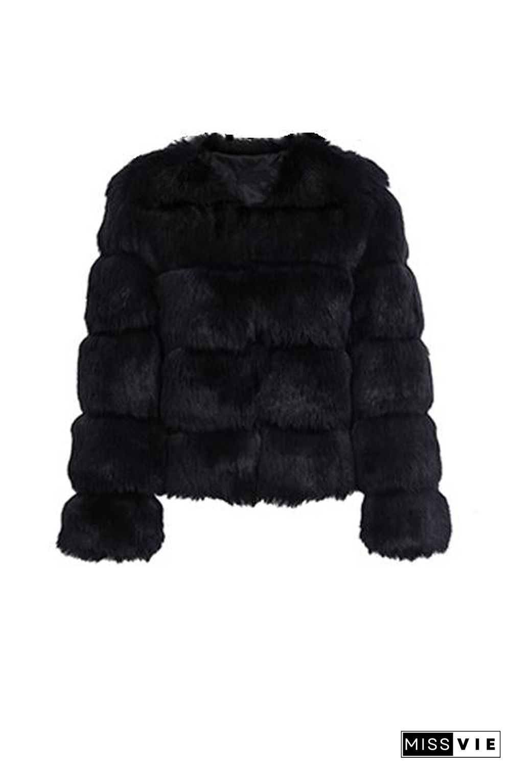 Layer O Neck Faux Fur Coat
