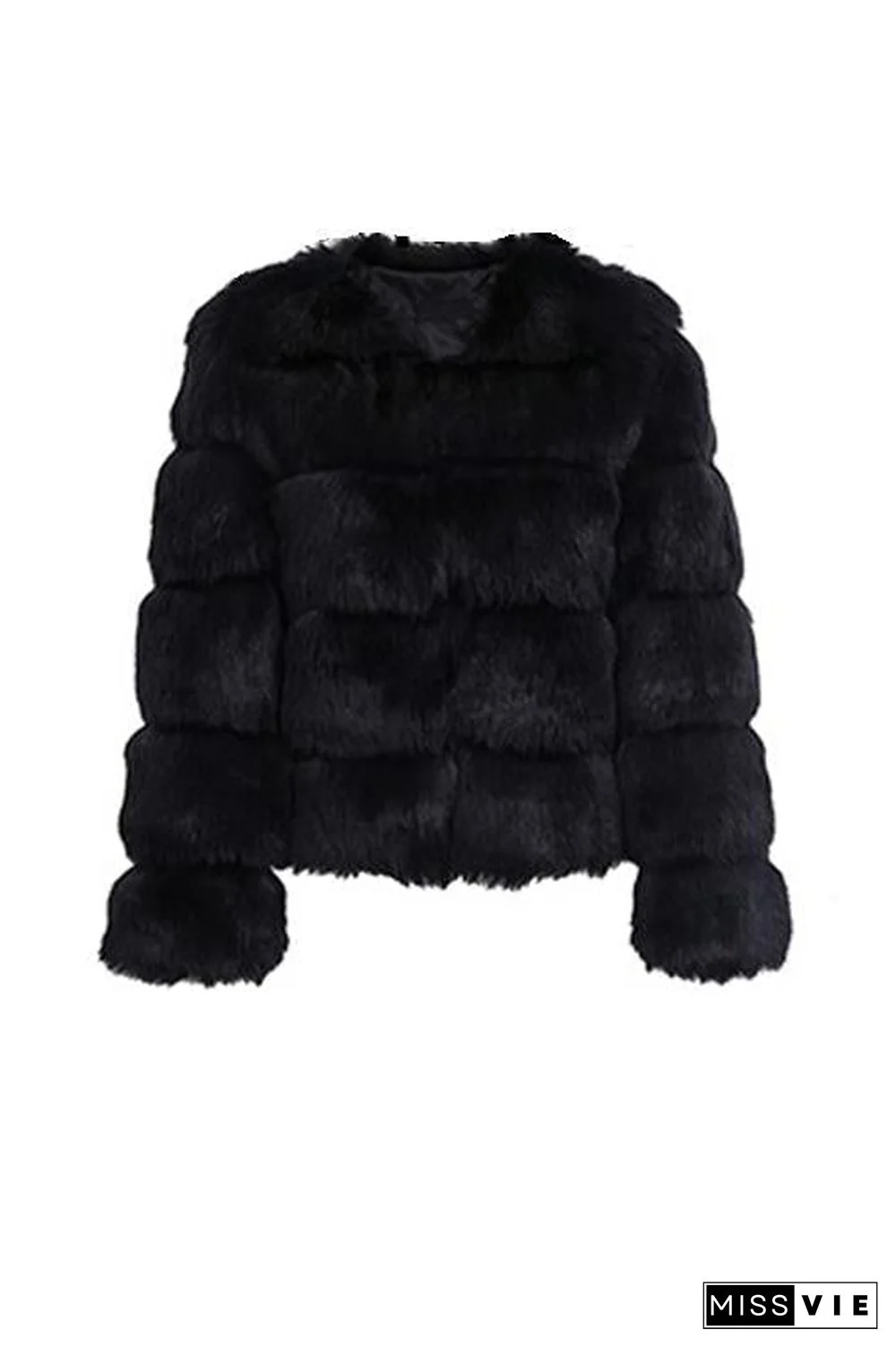 Layer O Neck Faux Fur Coat