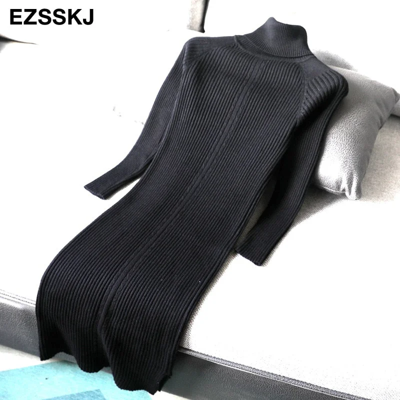 2020 autumn winter midi sweater dress women staight knit short dress highneck dress female slim sweater bodycon warm dress