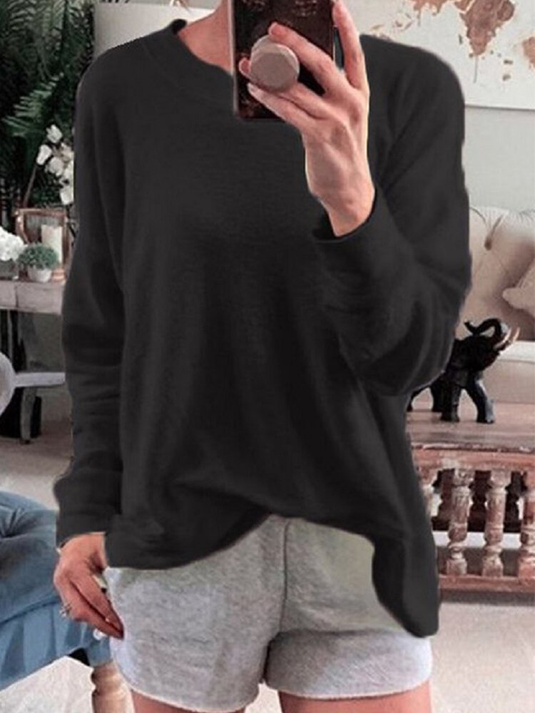 Casual Solid Color O neck Long Sleeve T shirt P1753993