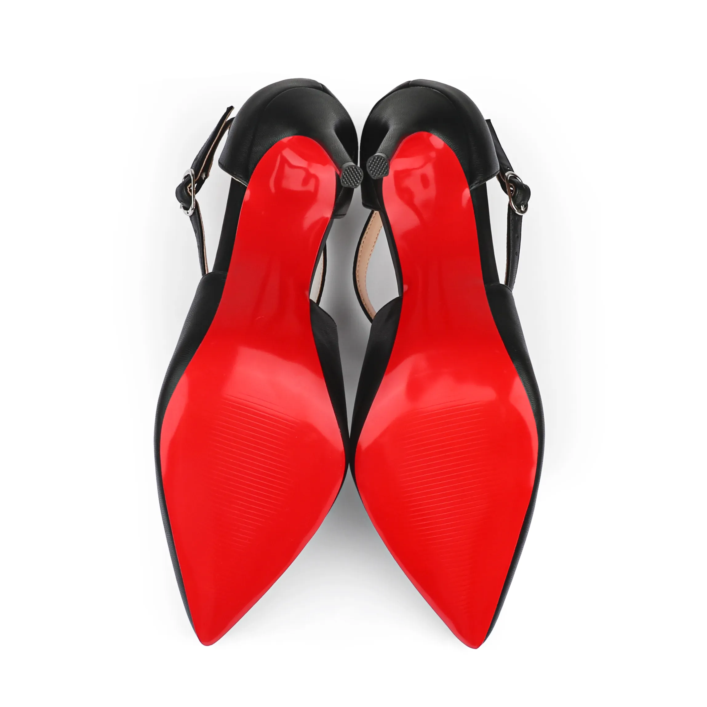 95mm Women's Pointed Toe Cross Strap Heels Red Bottoms Pumps Shoes Matte-vocosishoes