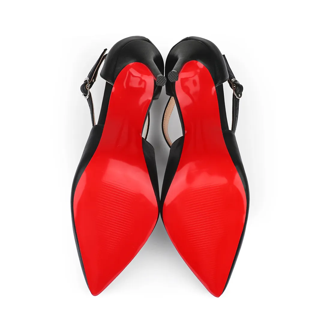 95mm Women's Pointed Toe Cross Strap Heels Red Bottoms Pumps Shoes Matte-vocosishoes