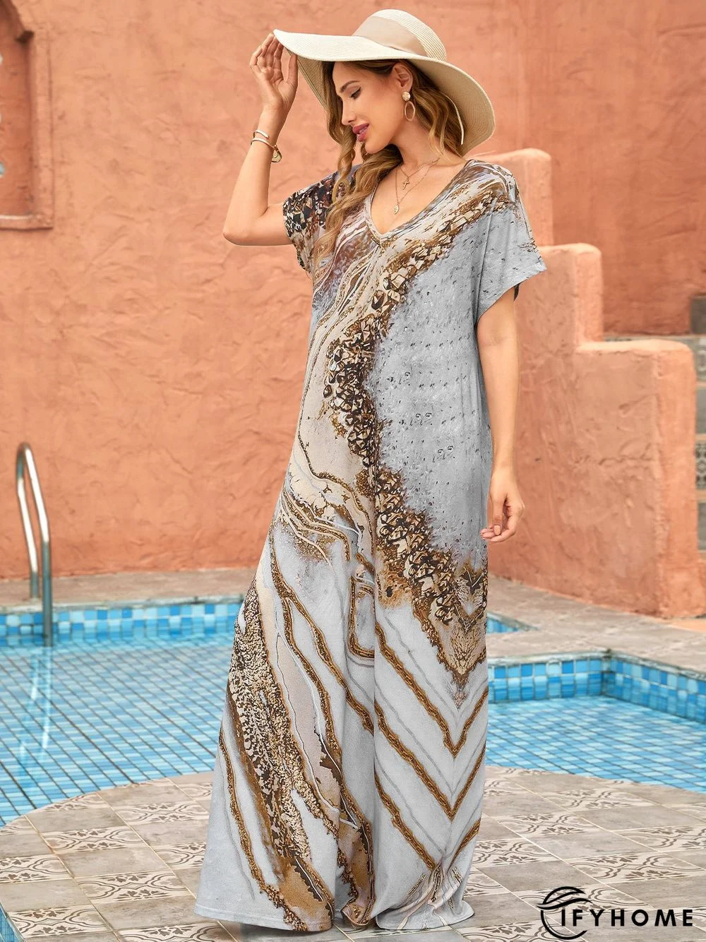 Vacation Ombre Regular Fit V Neck Dress | IFYHOME