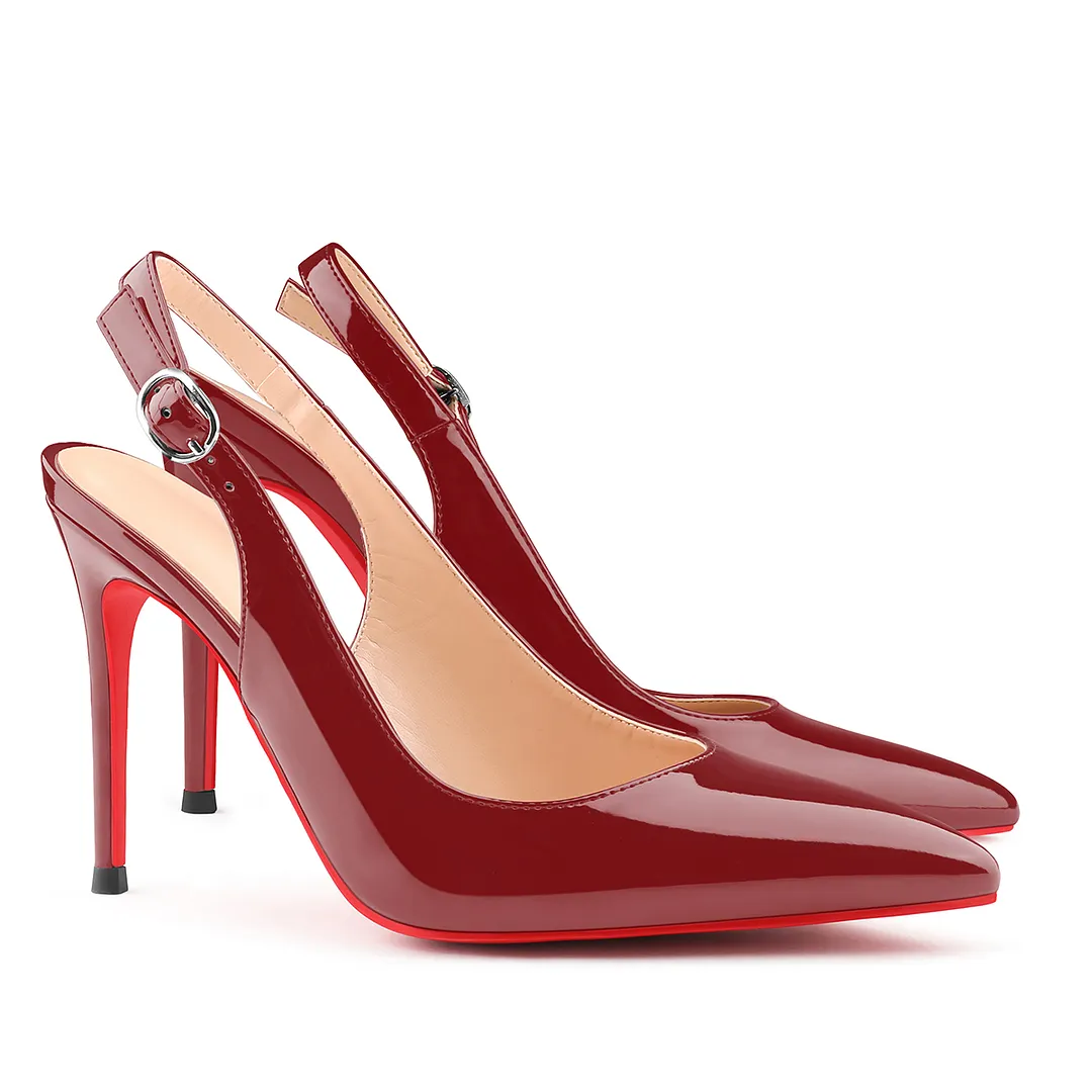 100mm Women's Pointed Toe Slingback Heels Red Bottoms Pumps Dress Shoes Sandals-vocosishoes
