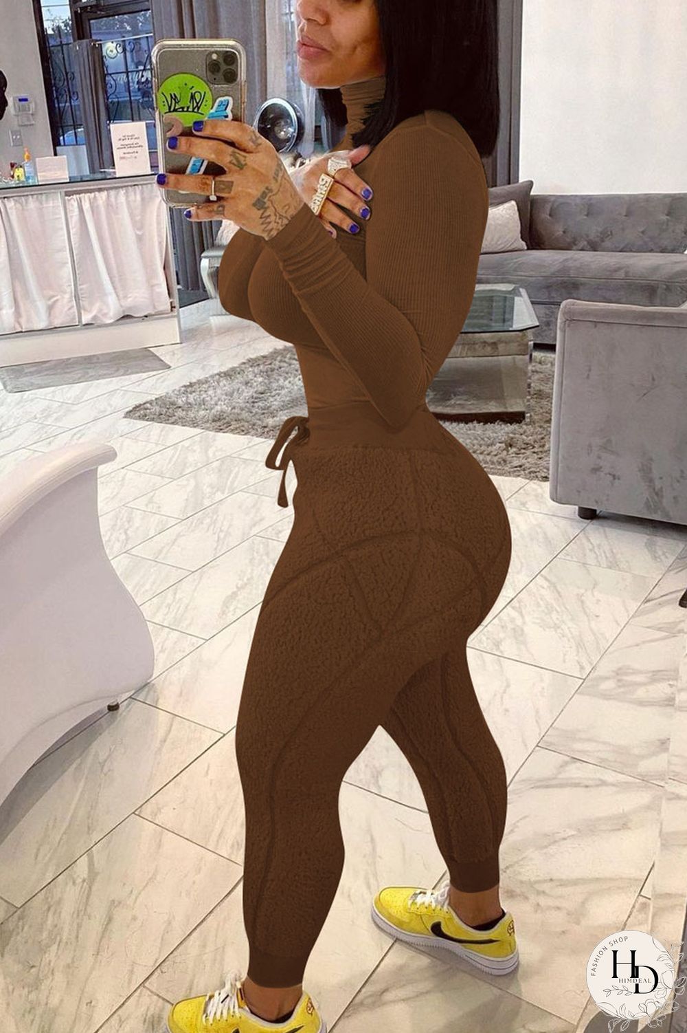 White Street Solid Turtleneck Long Sleeve Two Pieces