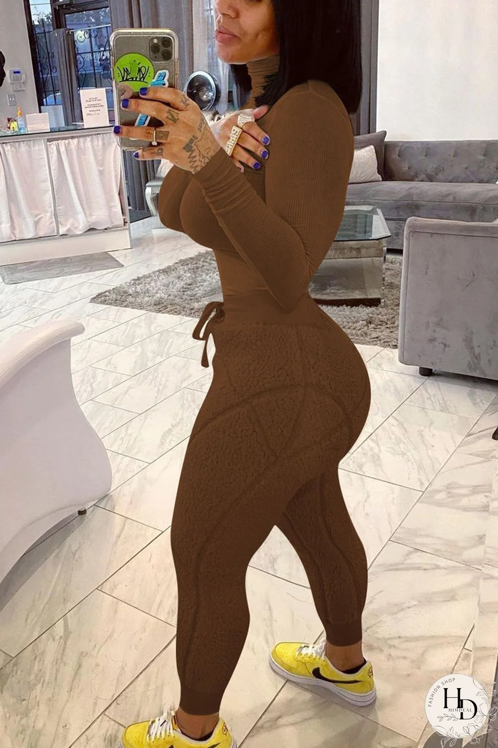 White Street Solid Turtleneck Long Sleeve Two Pieces