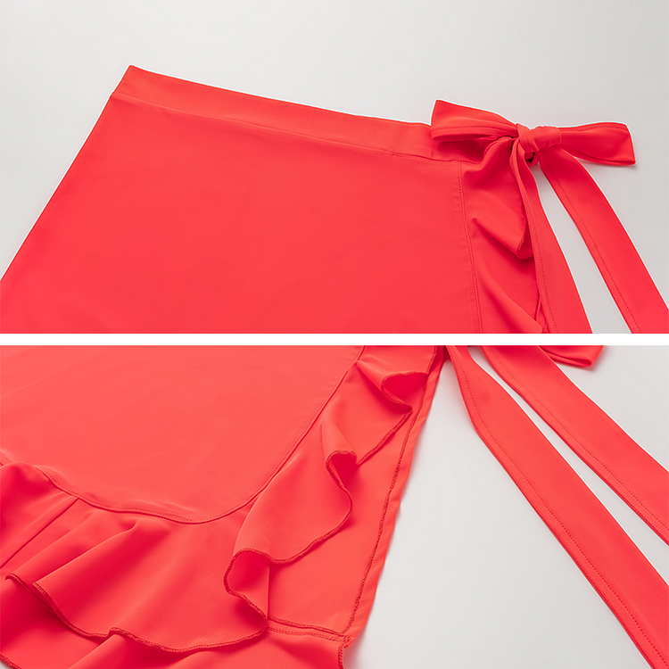 Bow Front Cut Out Color Block One Piece Swimsuit and Skirt