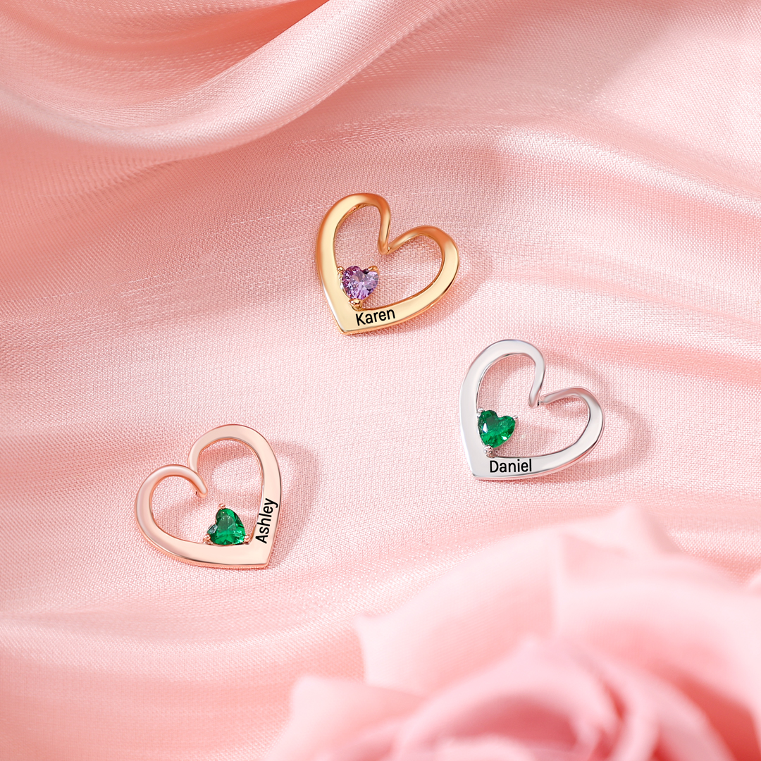 Personalised Heart Pendant Necklace Custom Name & Birthstone Necklace Gifts for Her-Jessemade AU