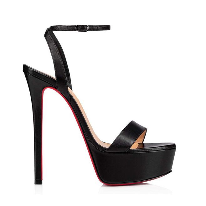 145mm Open Toe Platform Sandals Ankle Strap High Heel Matte Red Bottom Summer Shoes-MERUMOTE